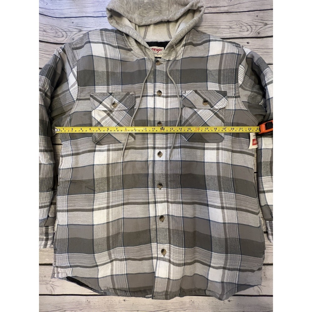Wrangler Authentics Flannel Hooded Insulated Button-Up Jacket Mens L Gray Plaid - Picture 3 of 9